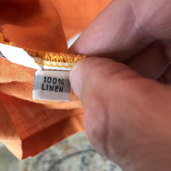 Pla Net Shirt Womens One Size Orange 100% Linen Crop Top Lagenlook  Coastal - Picture 8 of 16